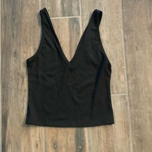 Double V Neck Ribbed Tank Cropped XS